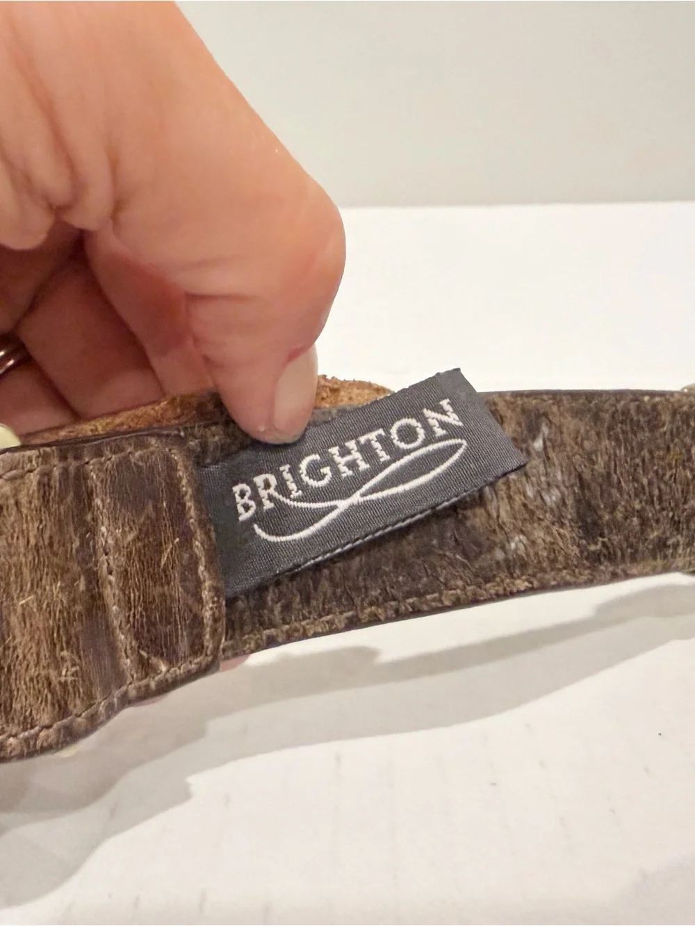 Brighton Two-Tone Leather Wrist Strap with Decorative Brass Accent